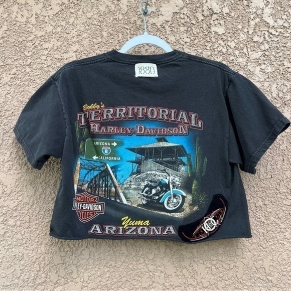 RAW EDGE CROPPED YUMA ARIZONA HARLEY DAVIDSON RILEY VTG TEE WITH PATCHES - Picture 1 of 16